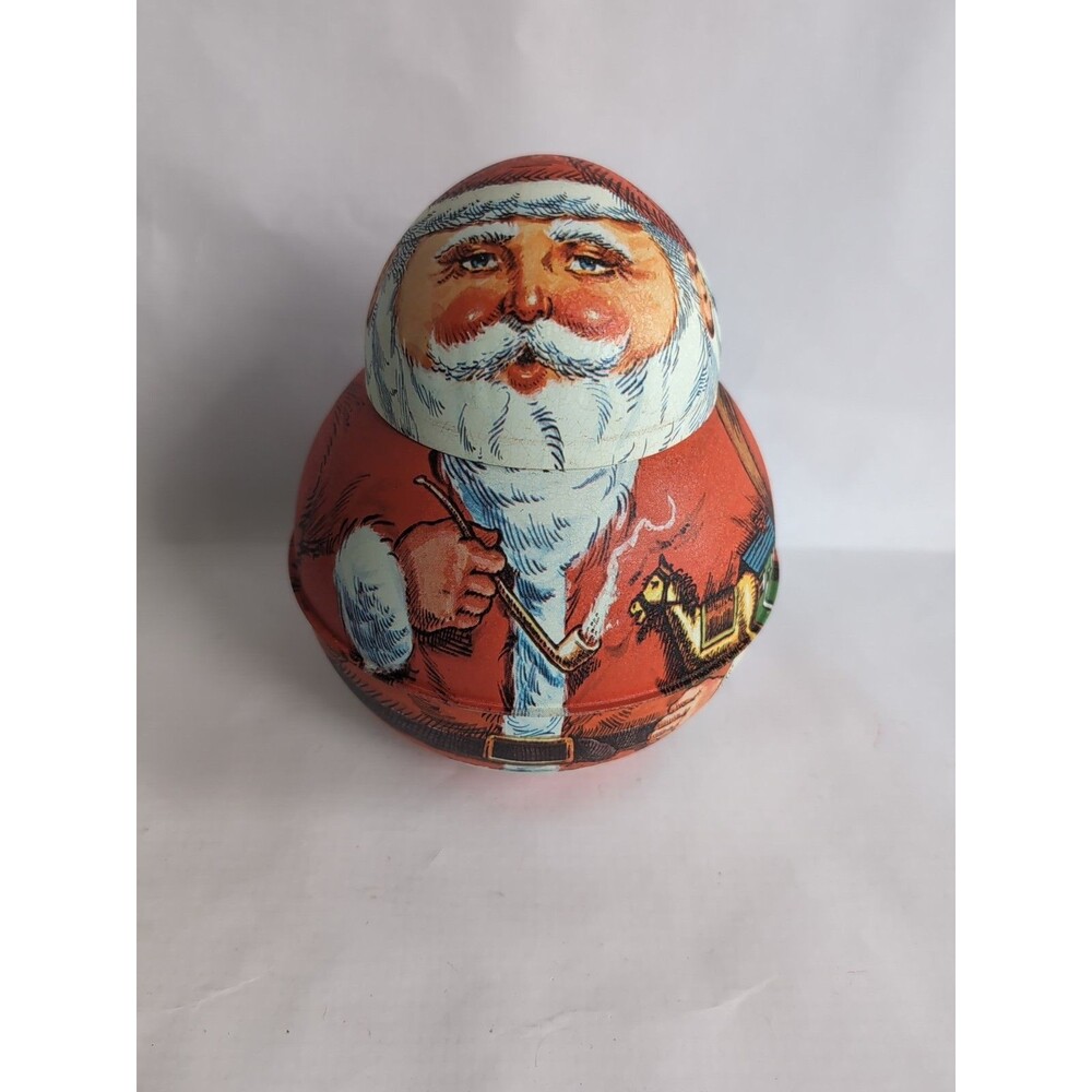 Christmas Santa Claus Roly Poly 2 Piece Candy Tin 1980 Vintage Bristol Ware USA